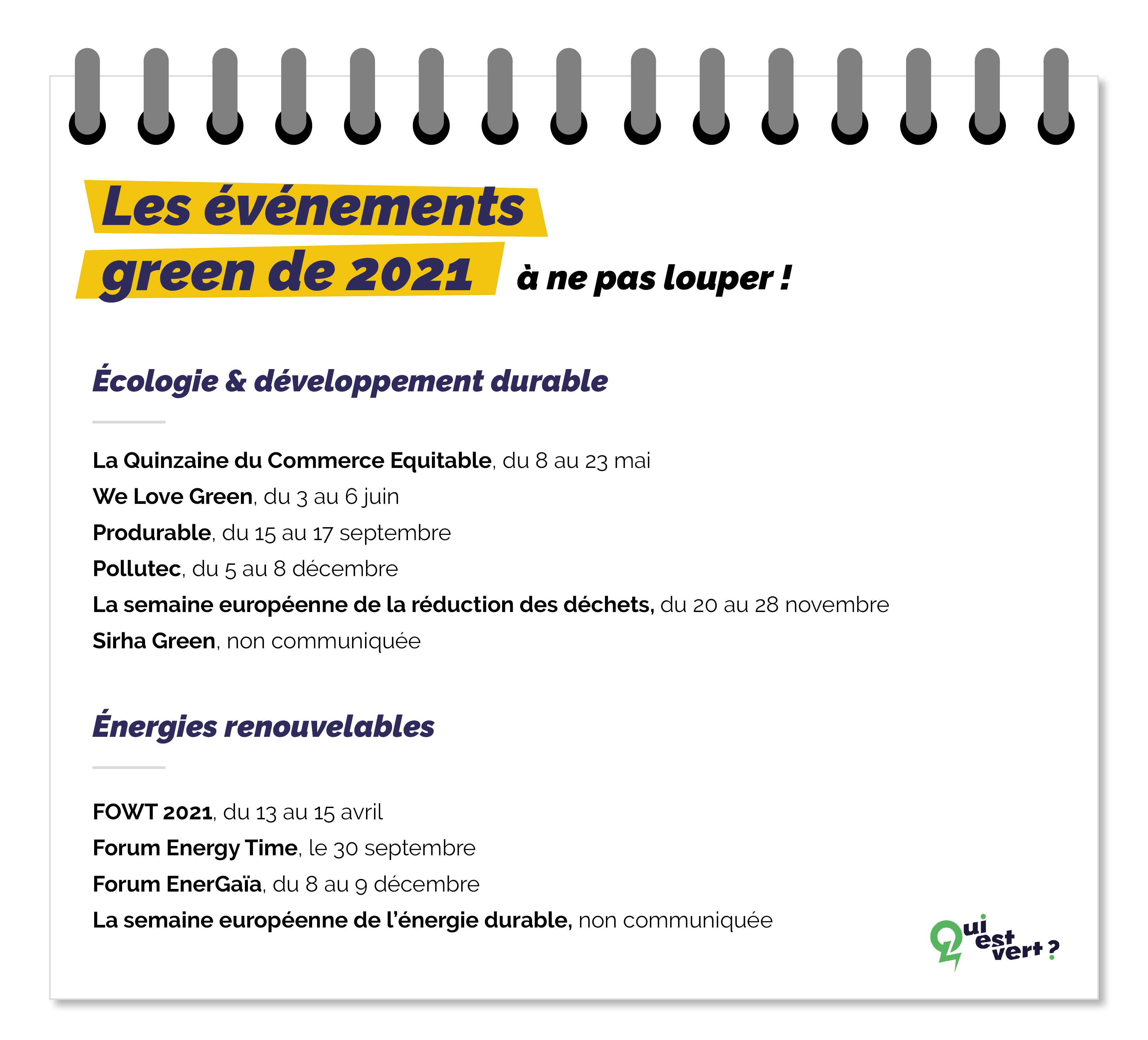 agenda 2021 des événements green et énergies renouvelables