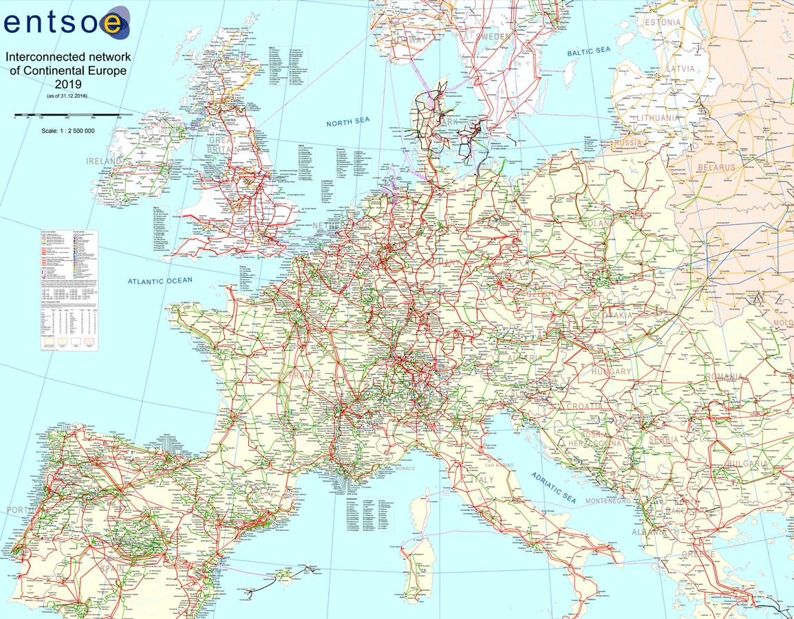 carte réseau électrique européen ENTSOE