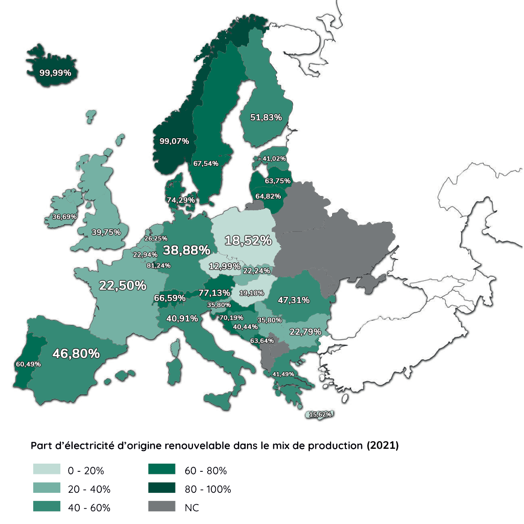 carte europe production énergies renouvelables 2021